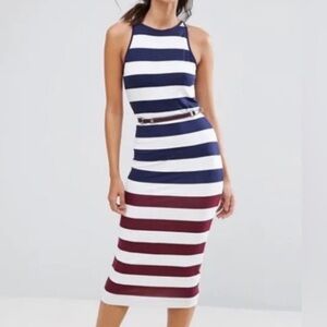 Ted Baker Navy and White Striped Midi Dress